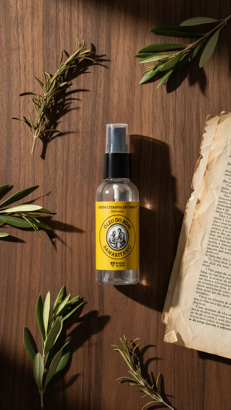 Spray para ambientes Bom Samaritano sobre uma mesa de preparo